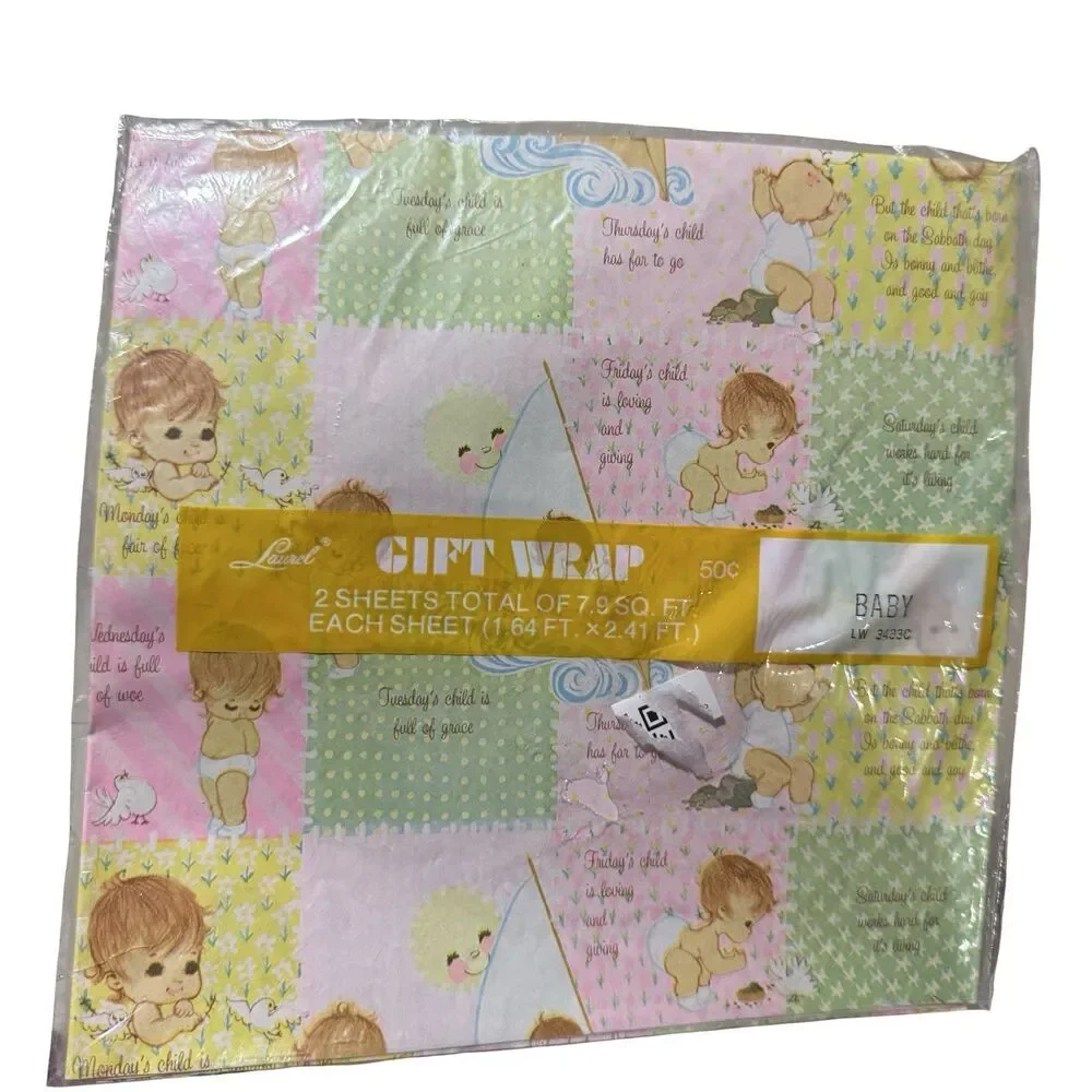 Vintage Baby Gift Wrap Forget Me Not American Greetings Wrapping Paper